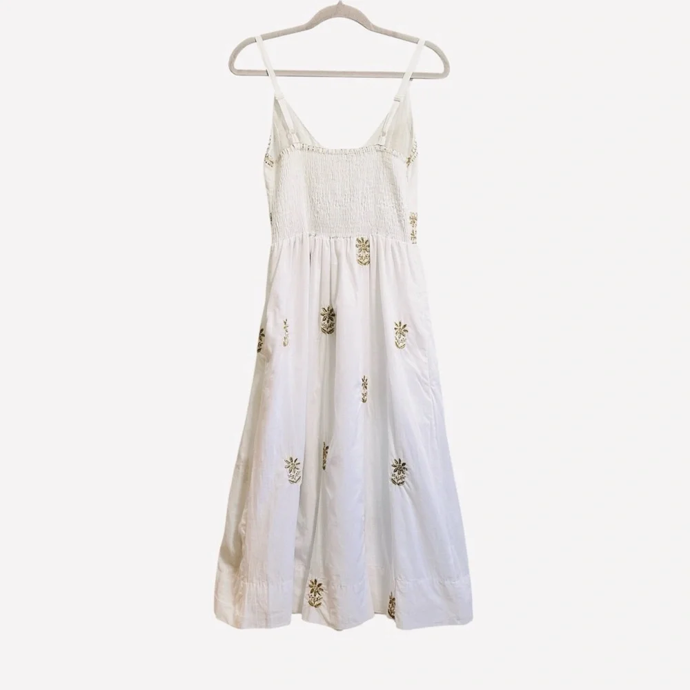 Gretchen Scott hand embroidered midi dress Fiesta Time white/gold, size medium